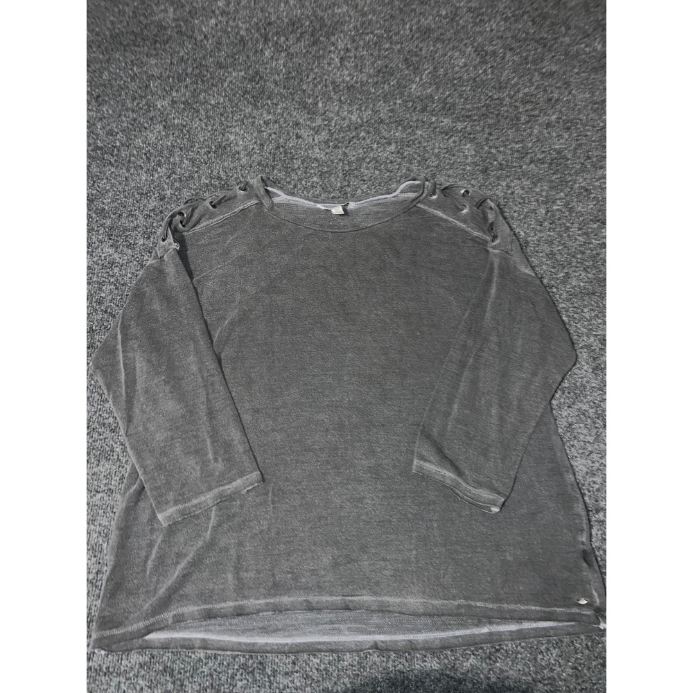 American Eagle Gray Lace Up Shoulder Long Sleeve Top XL Charcoal Wash